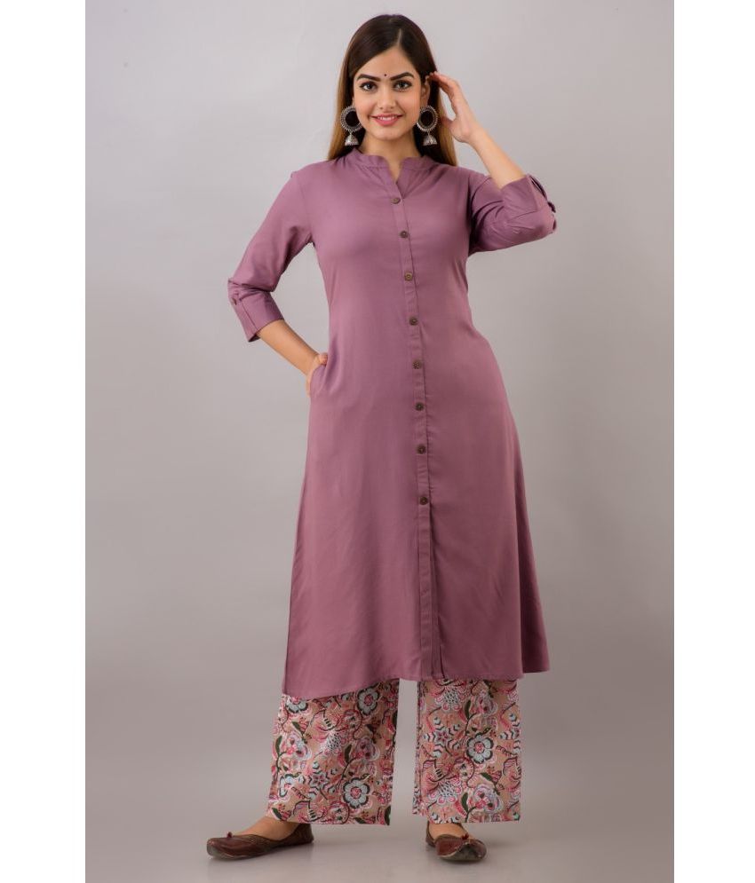     			MAUKA - Purple Front Slit Rayon Women's Stitched Salwar Suit ( Pack of 1 )