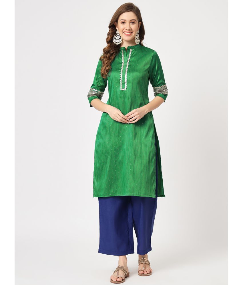     			Pannkh Women's Festive Placket Embroidered Kurta With Contrasting Pants