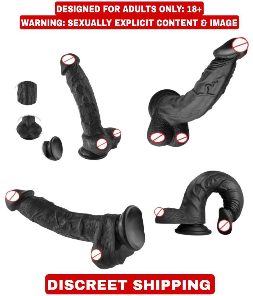 REALISTIC 9 INCH DARK BLACK PREMIUM SILICON DILDO WITH PERFECT SUCTION CUP & BIG BALLS BY KAMAHOUSE