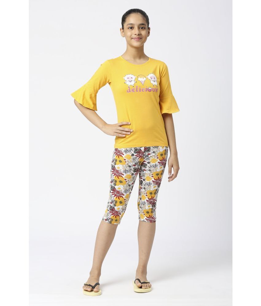     			Sini Mini - Yellow Cotton Girls Top With Capris ( Pack of 1 )