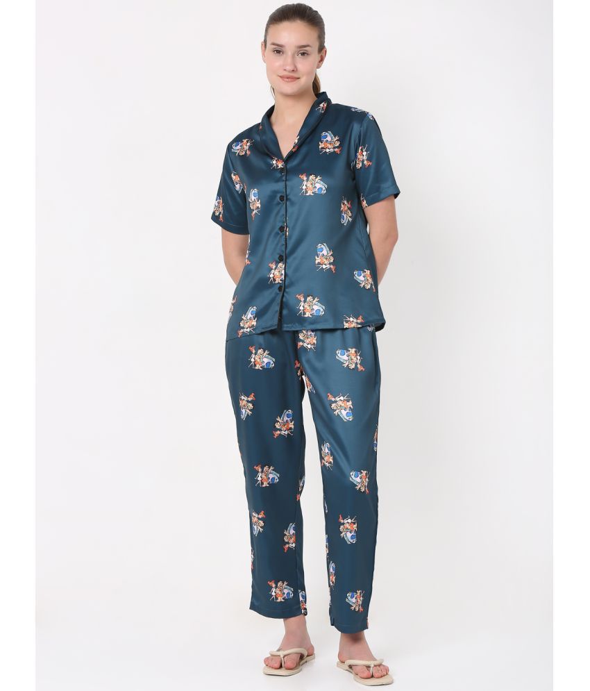     			Smarty Pants - Teal Satin Women's Nightwear Nightsuit Sets ( Pack of 1 )