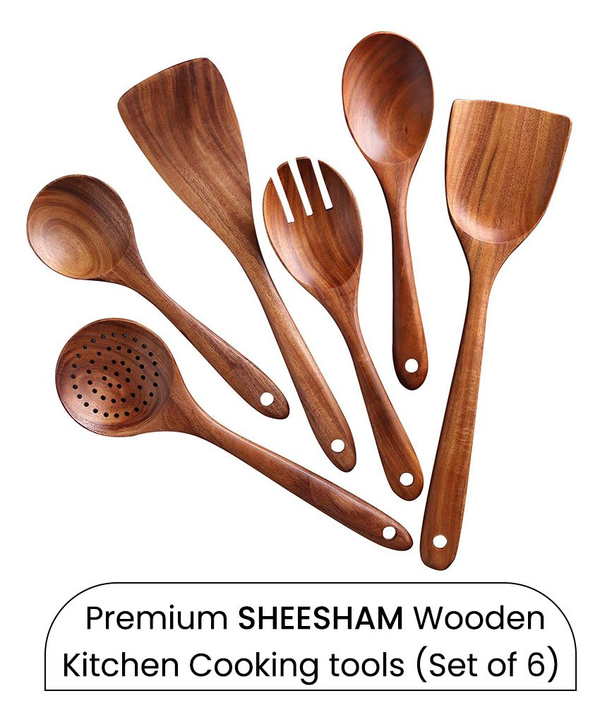     			HOMETALES - Premium SHEESHAM Wooden Kitchen Cooking tools (Set of 6) 