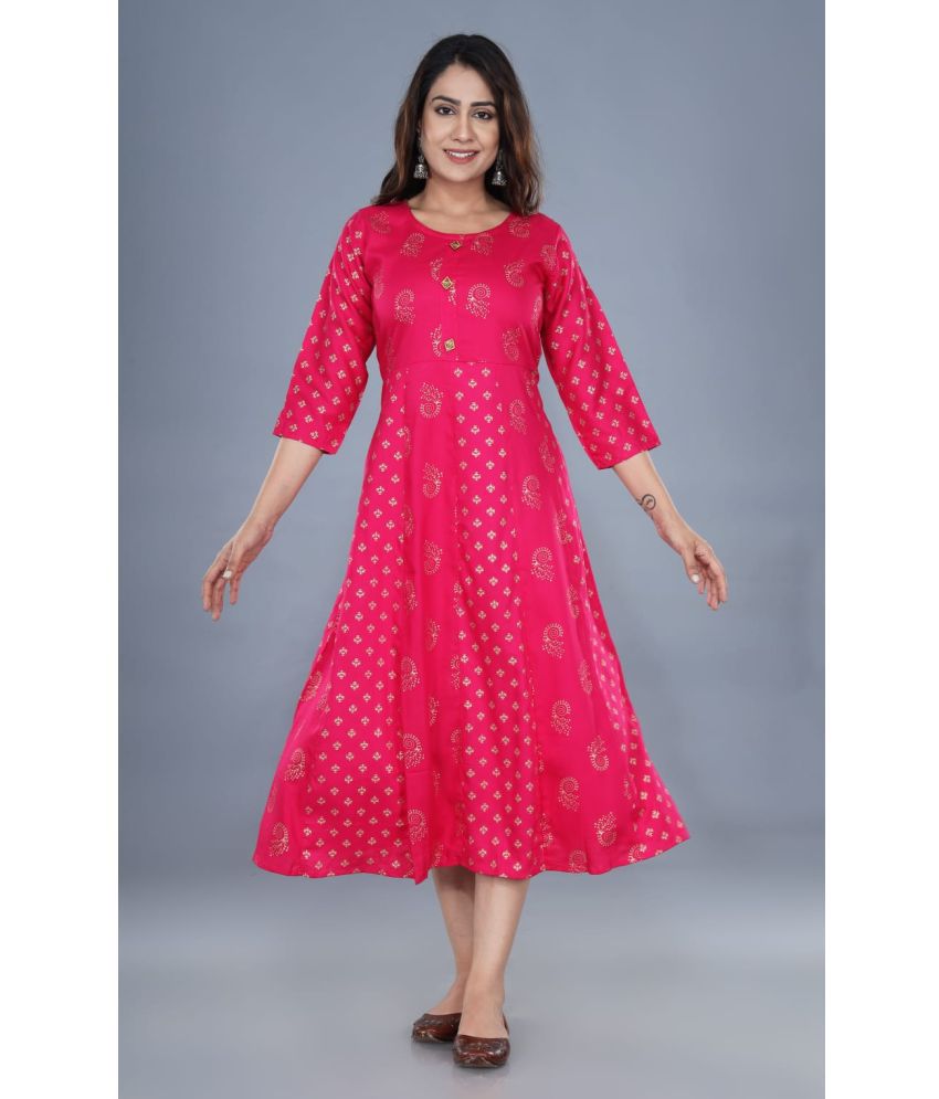     			ASHISH PRINT - Pink Rayon Women's A-line Dress ( Pack of 1 )