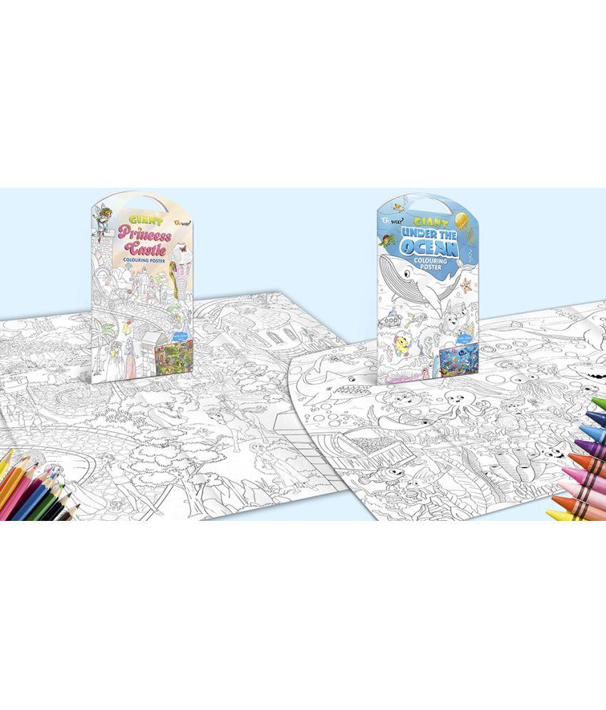     			GIANT PRINCESS CASTLE COLOURING POSTER and GIANT UNDER THE OCEAN COLOURING POSTER | Combo of 2 Posters I jumbo colouring poster for 9+