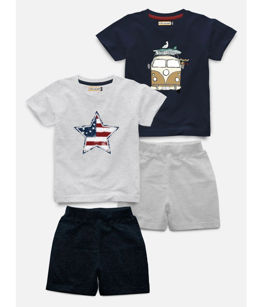     			HELLCAT Pack of 2 Baby Boys Cotton Blend T-Shirt & Shorts ( Grey Melange )