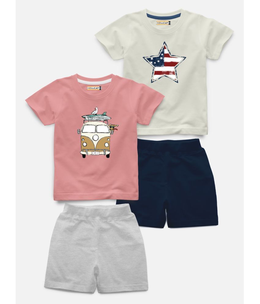     			HELLCAT - Pink Cotton Blend Baby Boy T-Shirt & Shorts ( Pack of 2 )