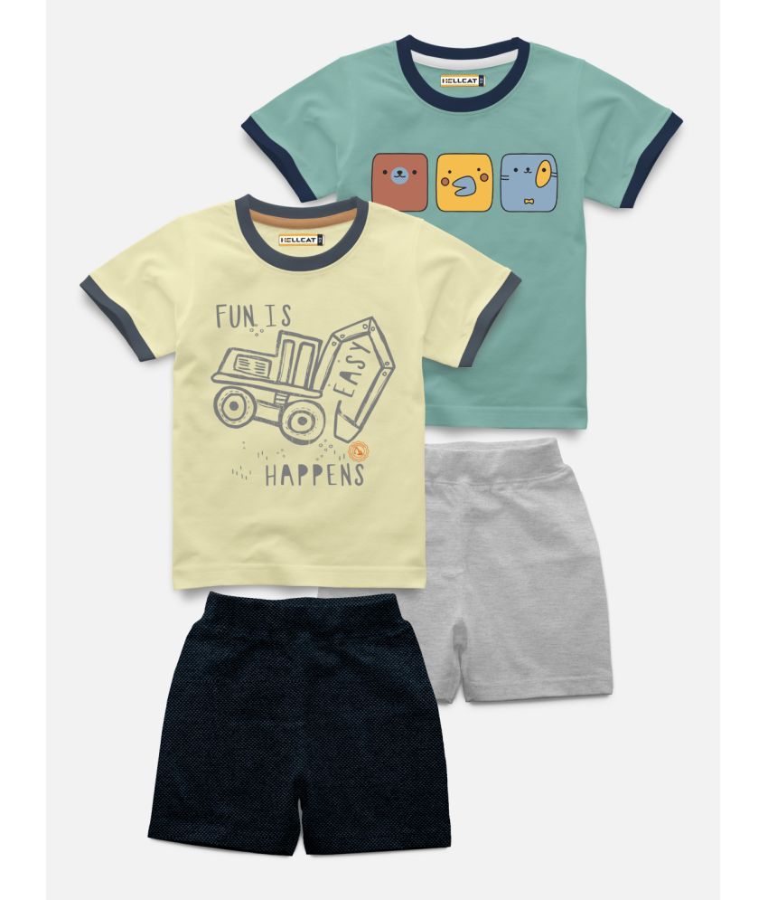     			HELLCAT - Sea Green Cotton Blend Baby Boy T-Shirt & Shorts ( Pack of 2 )