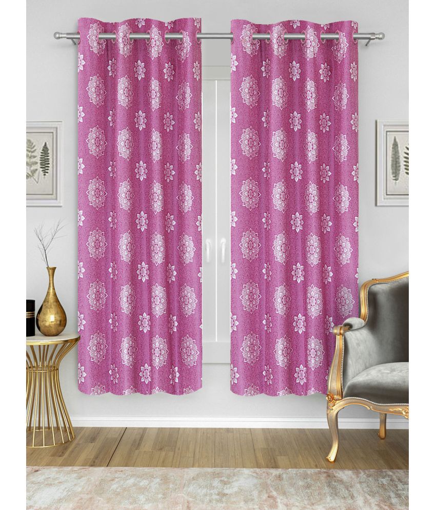     			HOMETALES Ethnic Semi-Transparent Eyelet Curtain 5 ft ( Pack of 2 ) - Pink