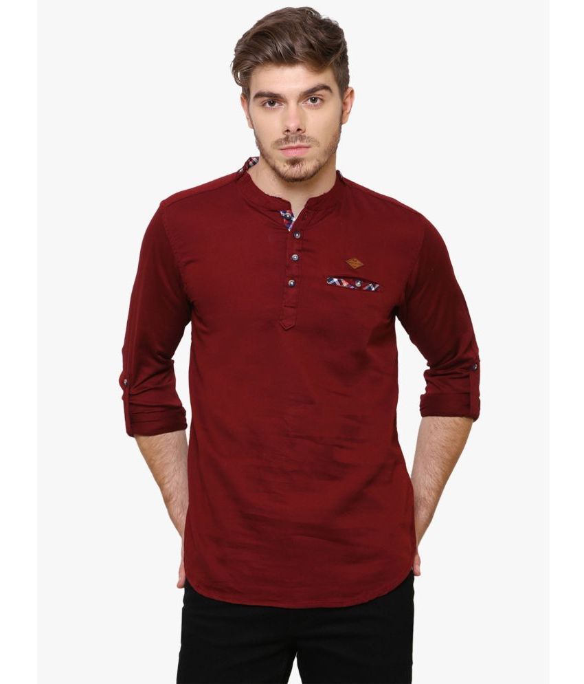     			Kuons Avenue - Maroon Cotton Men's Shirt Style Kurta ( Pack of 1 )