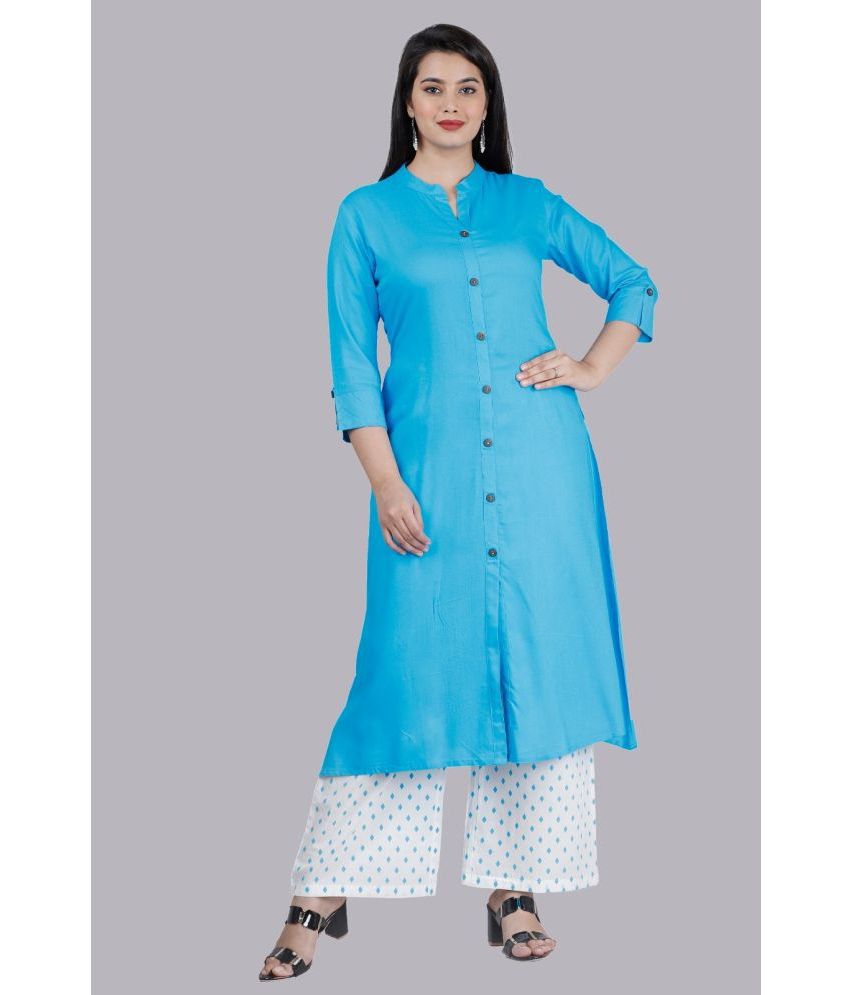     			MAUKA - Blue Front Slit Rayon Women's Stitched Salwar Suit ( Pack of 1 )