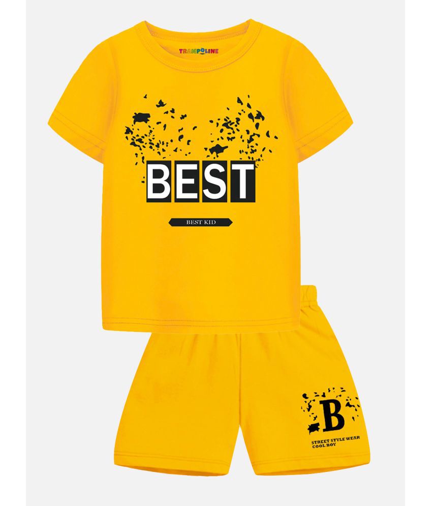     			Trampoline - Yellow Cotton Blend Boys T-Shirt & Shorts ( Pack of 1 )