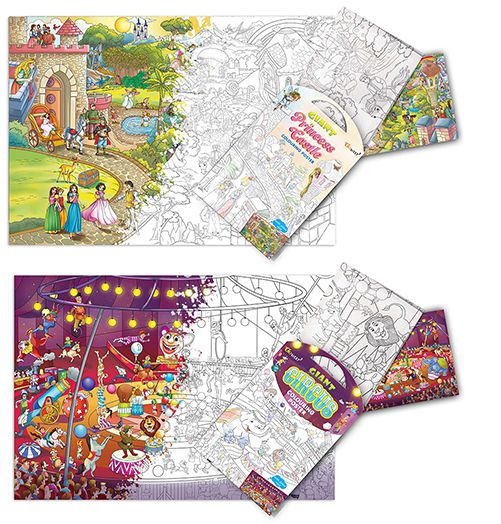     			GIANT PRINCESS CASTLE COLOURING POSTER and  GIANT CIRCUS COLOURING POSTER | Set of 2 Posters I large mindfulness colouring poster