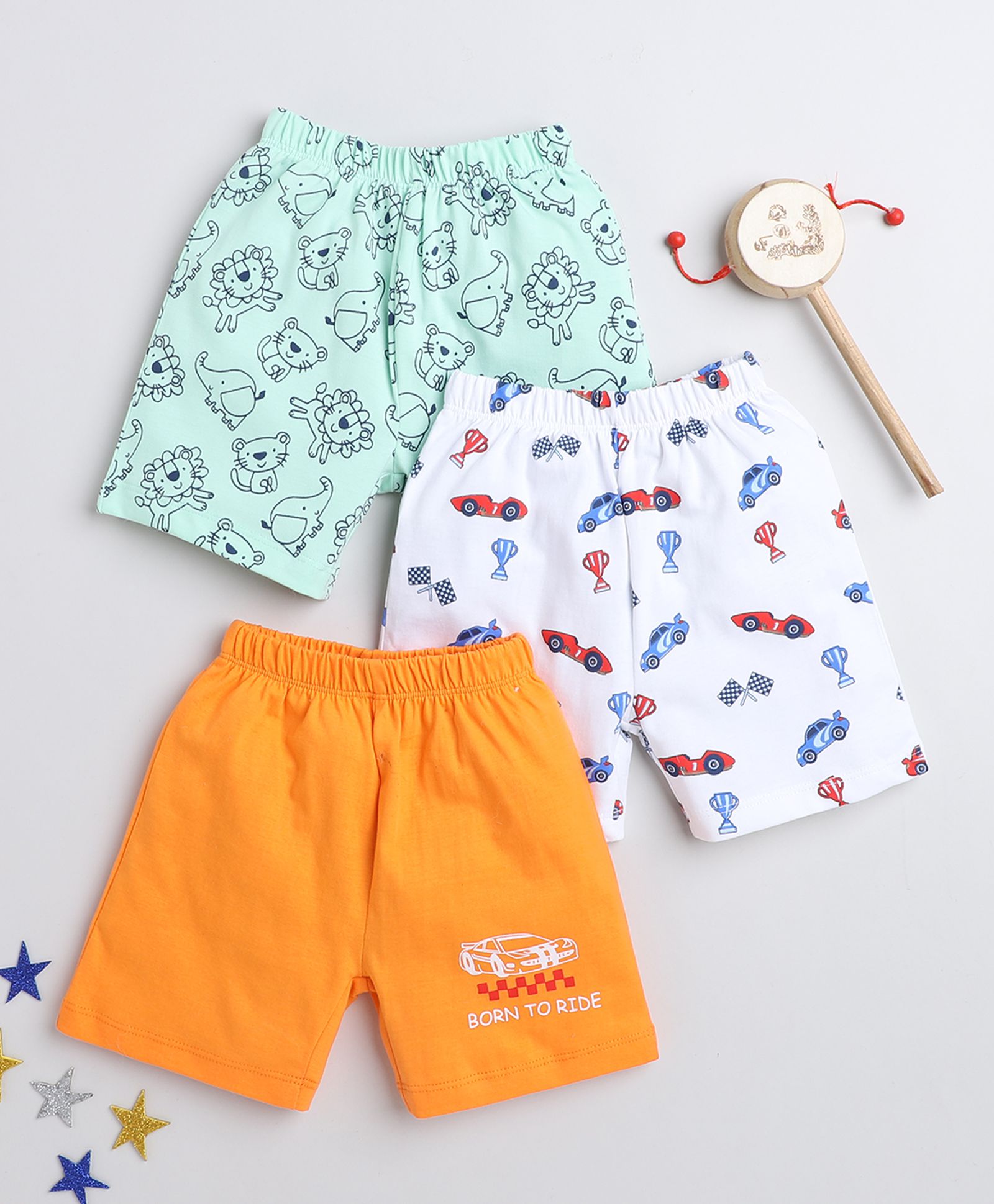     			BUMZEE Green & Orange Boys Shorts Pack Of 3 Age - 6-12 Months