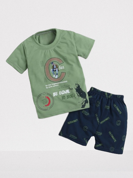     			DKGF Fashion - Green Cotton Boys T-Shirt & Shorts ( Pack of 1 )