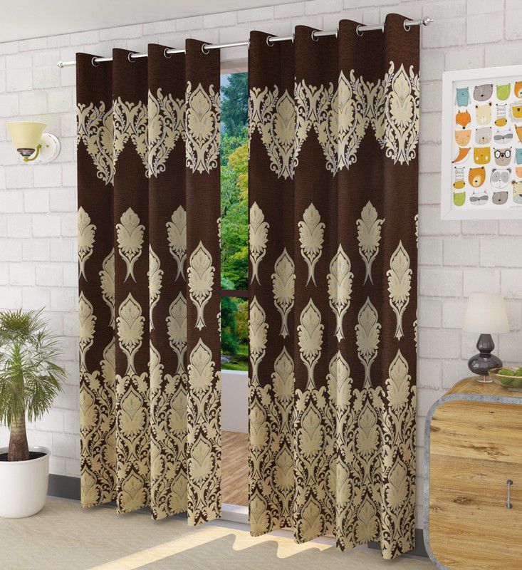     			FURNISHING HUT Ethnic Blackout Eyelet Curtain 5 ft ( Pack of 2 ) - Brown