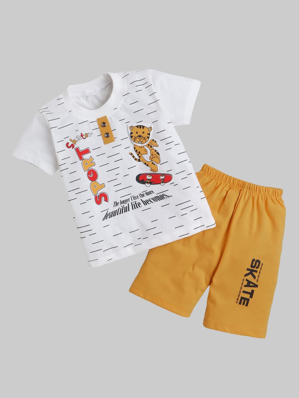    			Fourfolds - Mustard Cotton Blend Baby Boy T-Shirt & Shorts ( Pack of 1 )