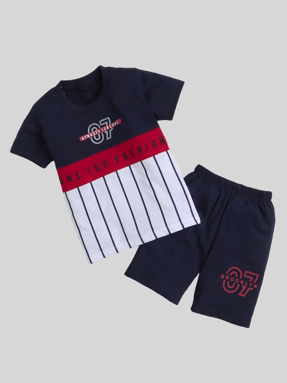     			Fourfolds - Navy Cotton Blend Baby Boy T-Shirt & Shorts ( Pack of 1 )