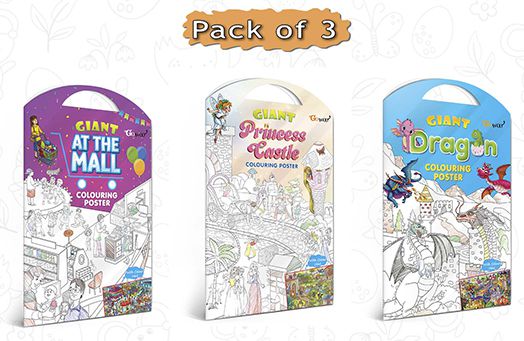     			GIANT AT THE MALL COLOURING POSTER, GIANT PRINCESS CASTLE COLOURING POSTER and GIANT DRAGON COLOURING POSTER | Pack of 3 Posters I Happy Coloring Set