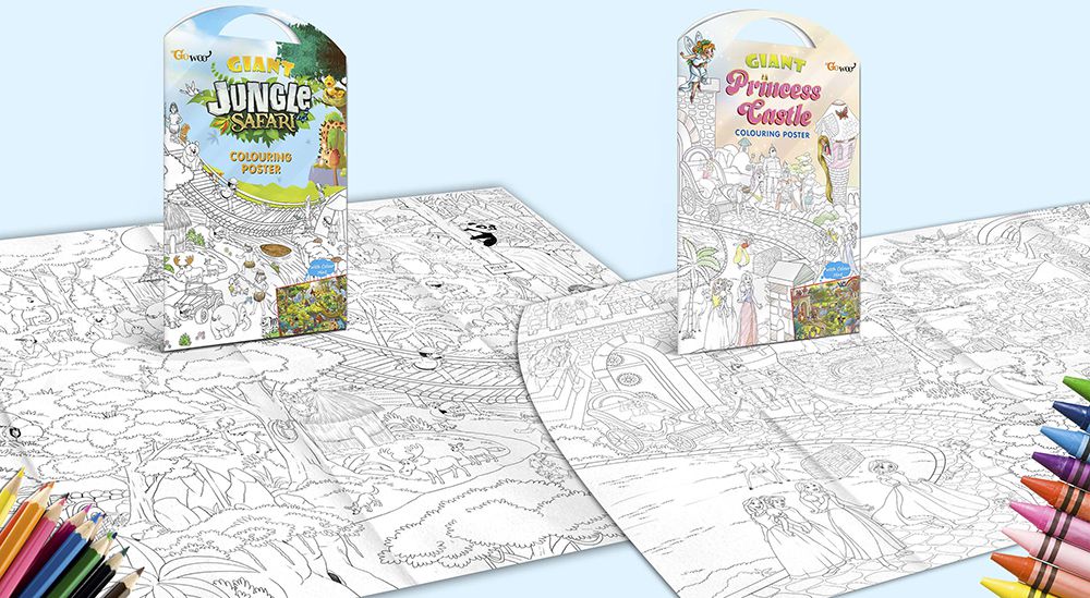     			GIANT JUNGLE SAFARI COLOURING POSTER and GIANT PRINCESS CASTLE COLOURING POSTER | Pack of 2 Posters I Popular coloring posters