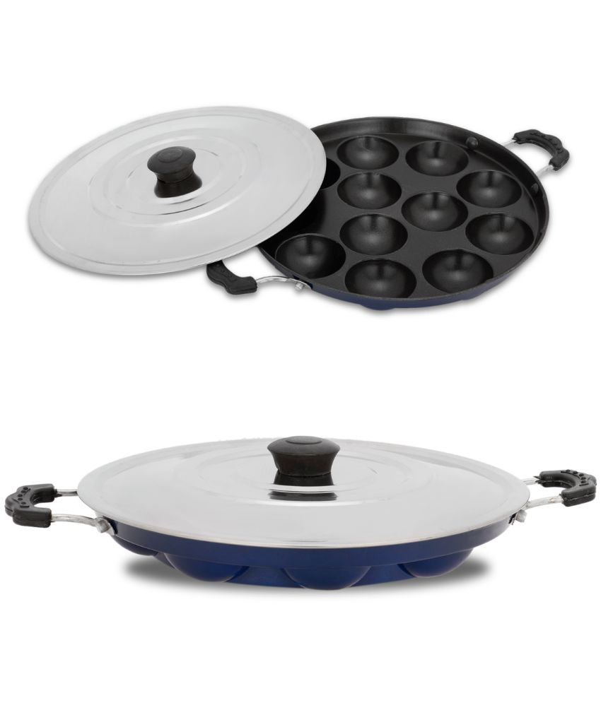     			HomePro Non-Stick Appam with with Steel Lid 12 Cavity -Blue (Pack of 2)