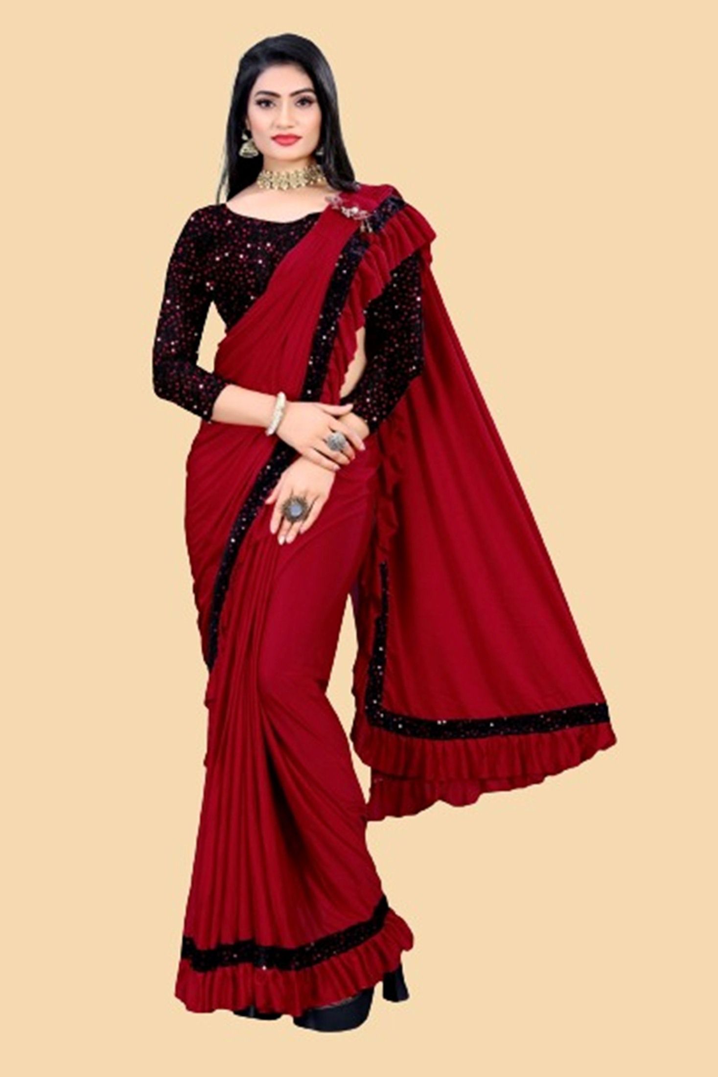    			JULEE - Red Lycra Saree With Blouse Piece ( Pack of 1 )