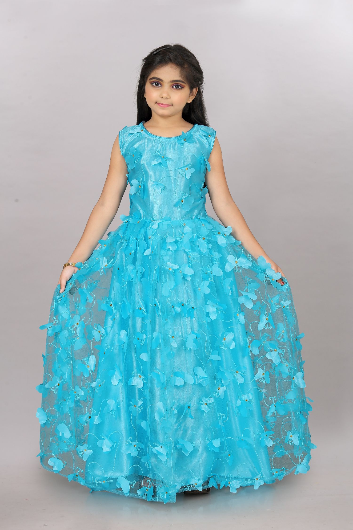     			JULEE - Sky Blue Net Girls Gown ( Pack of 1 )