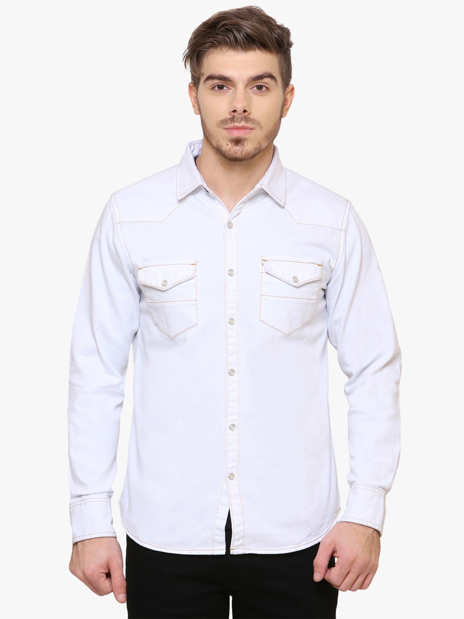     			Kuons Avenue - White Denim Slim Fit Men's Casual Shirt ( Pack of 1 )