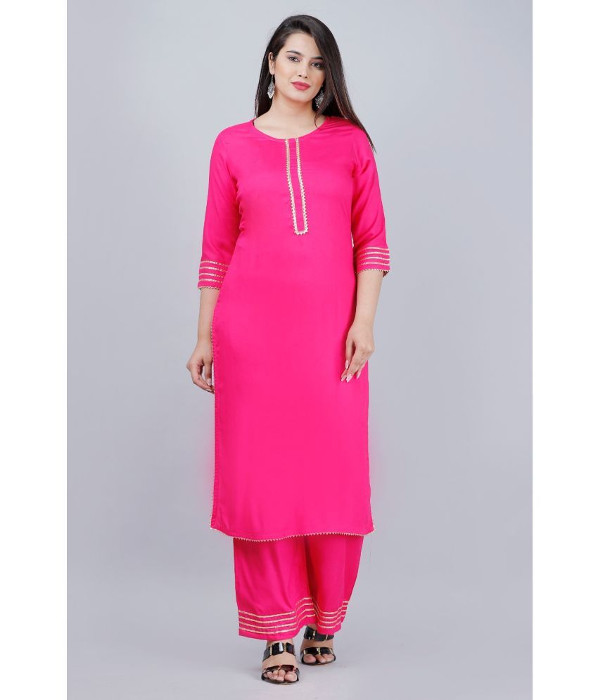     			MAUKA - Pink Straight Rayon Women's Stitched Salwar Suit ( Pack of 1 )