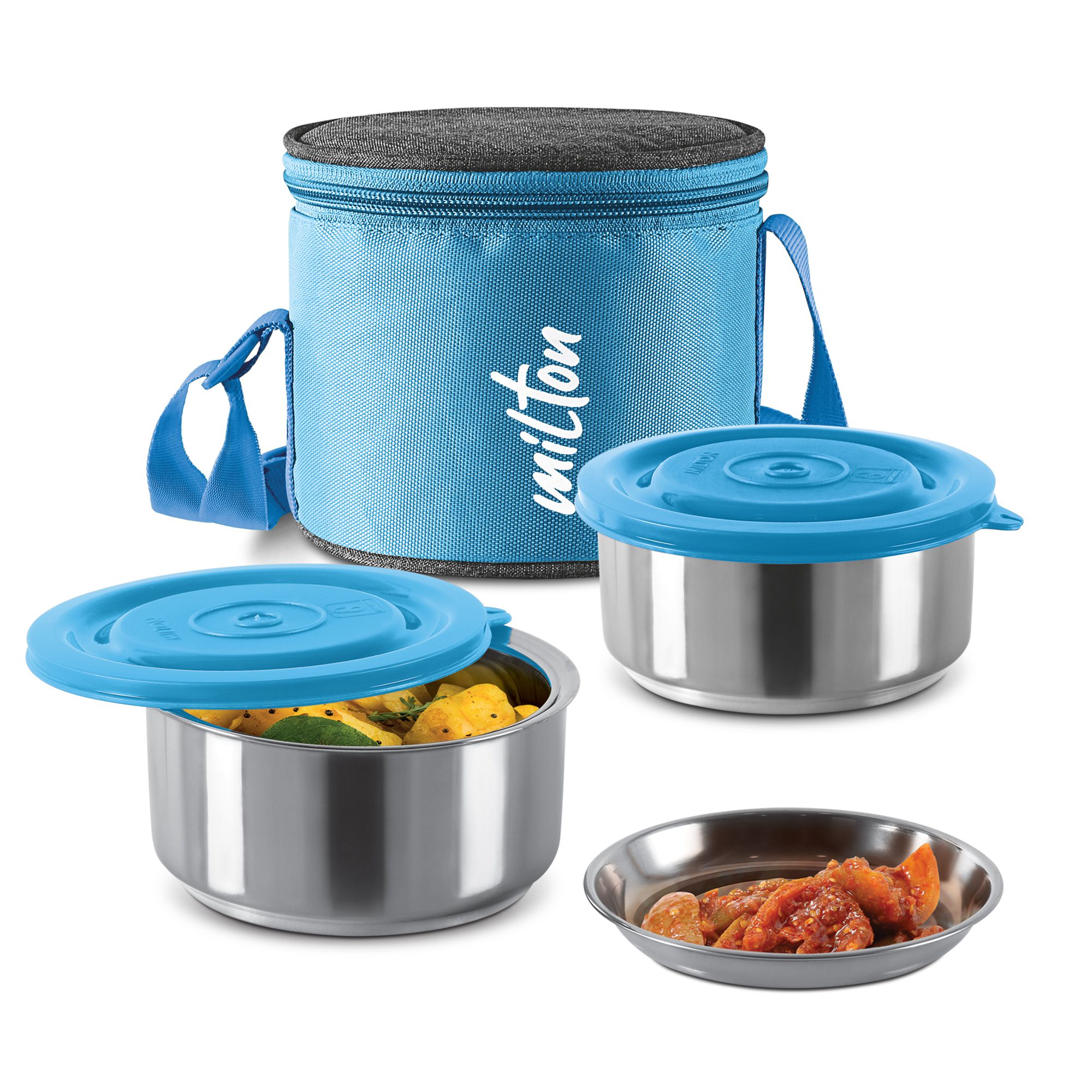     			Milton Ambition 2 Stainless Steel Tiffin, 2 Containers (300 ml Each with Jacket) Blue