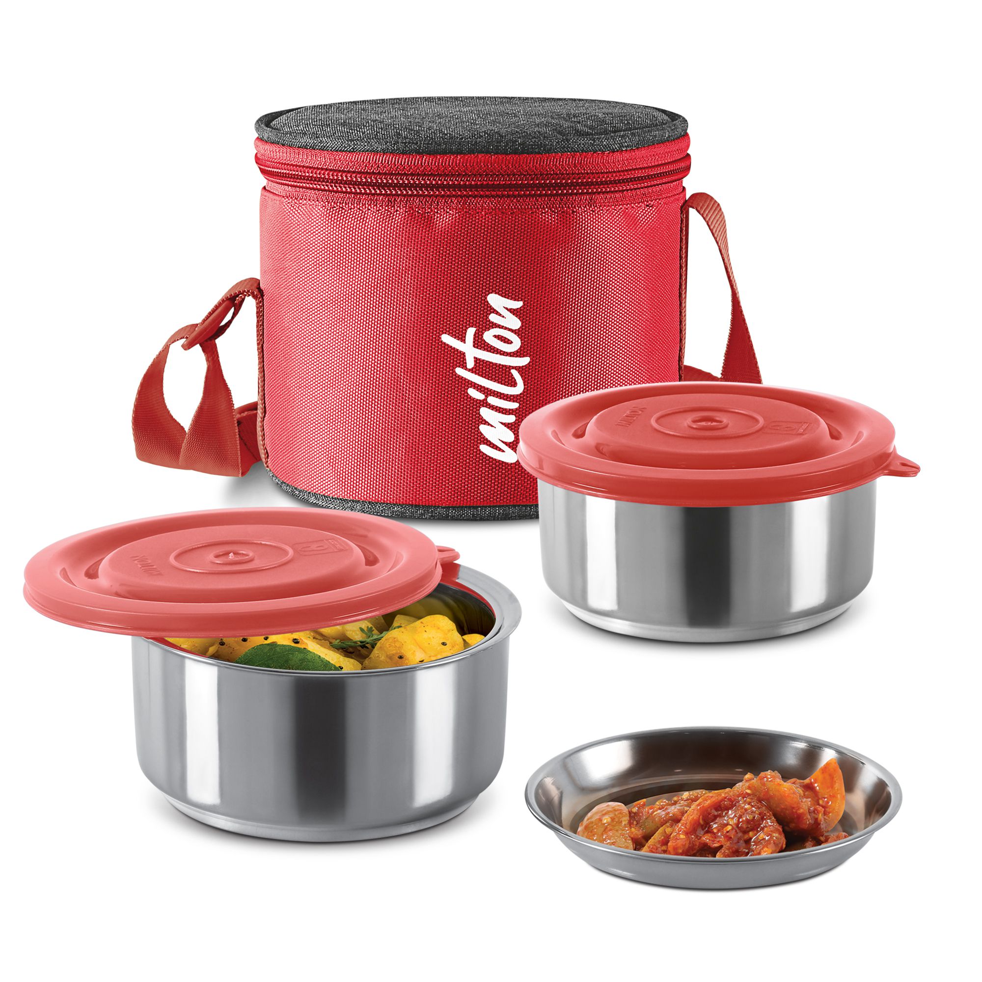     			Milton Ambition 2 Stainless Steel Tiffin, 2 Containers (300 ml Each with Jacket) Red