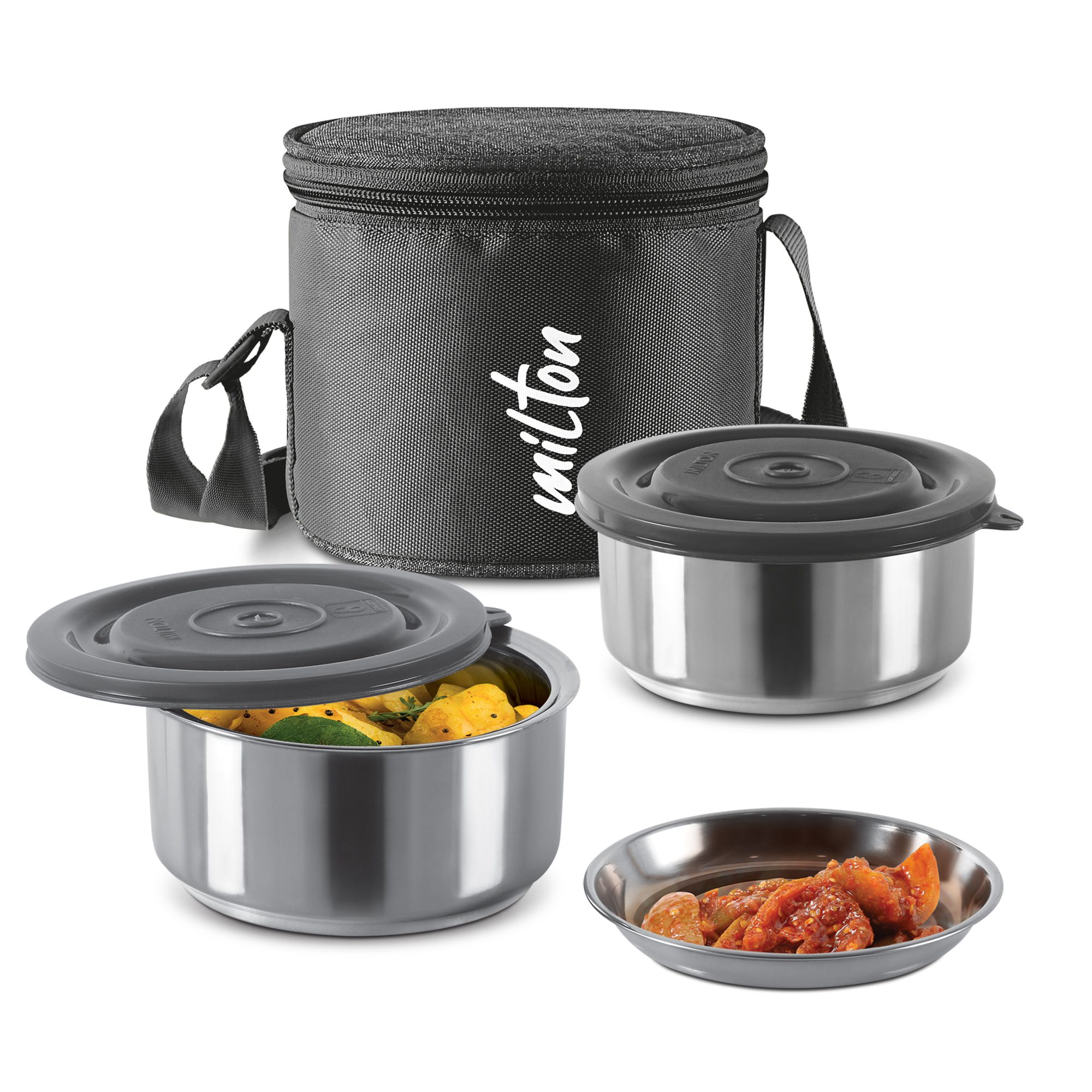    			Milton Ambition 2 Stainless Steel Tiffin, 2 Containers (300 ml Each with Jacket) Black