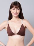 PrettyCat Cotton Blend Lightly Padded Women's Plunge Bra ( Brown )