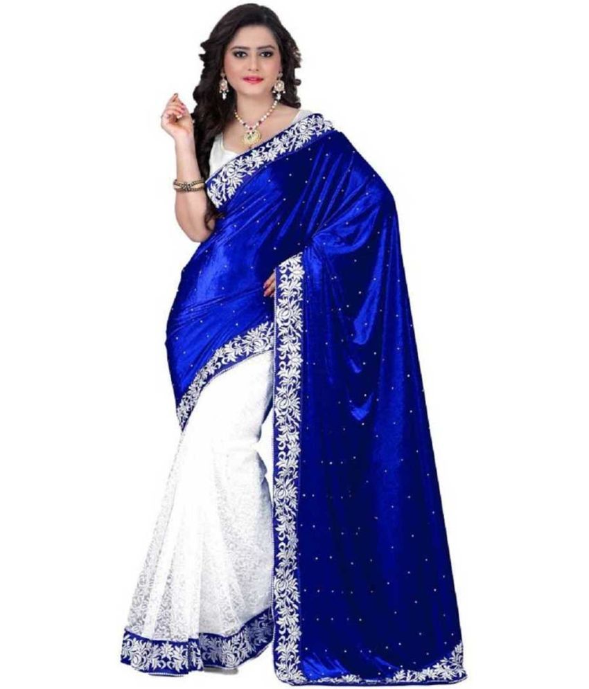     			Aika - Blue Velvet Saree With Blouse Piece ( Pack of 1 )