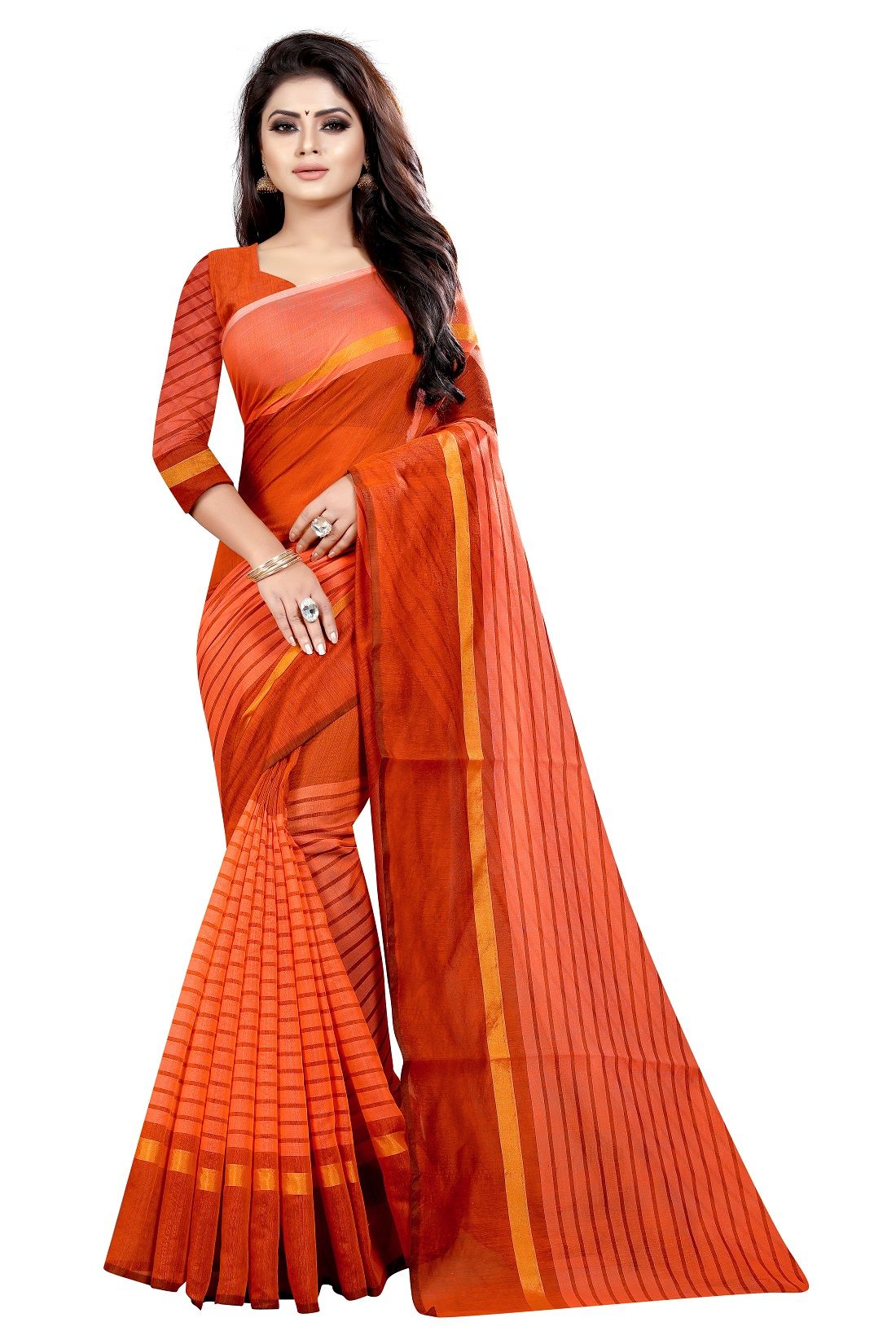     			Apnisha - Orange Cotton Saree With Blouse Piece ( Pack of 1 )