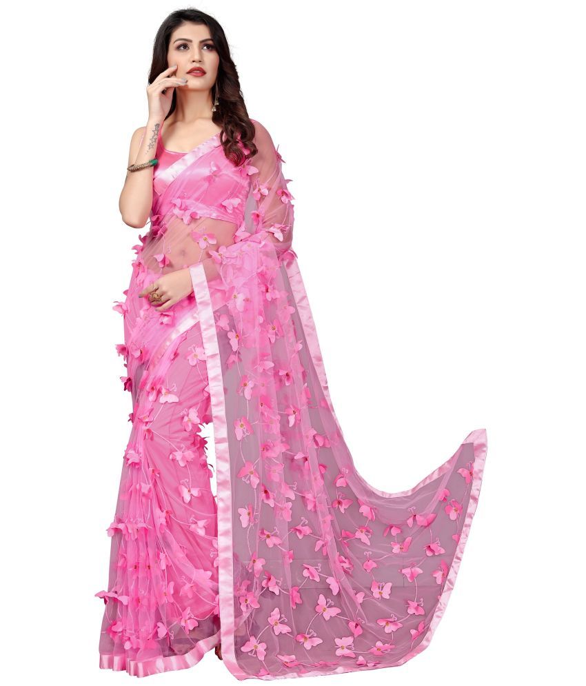     			Apnisha - Pink Net Saree With Blouse Piece ( Pack of 1 )