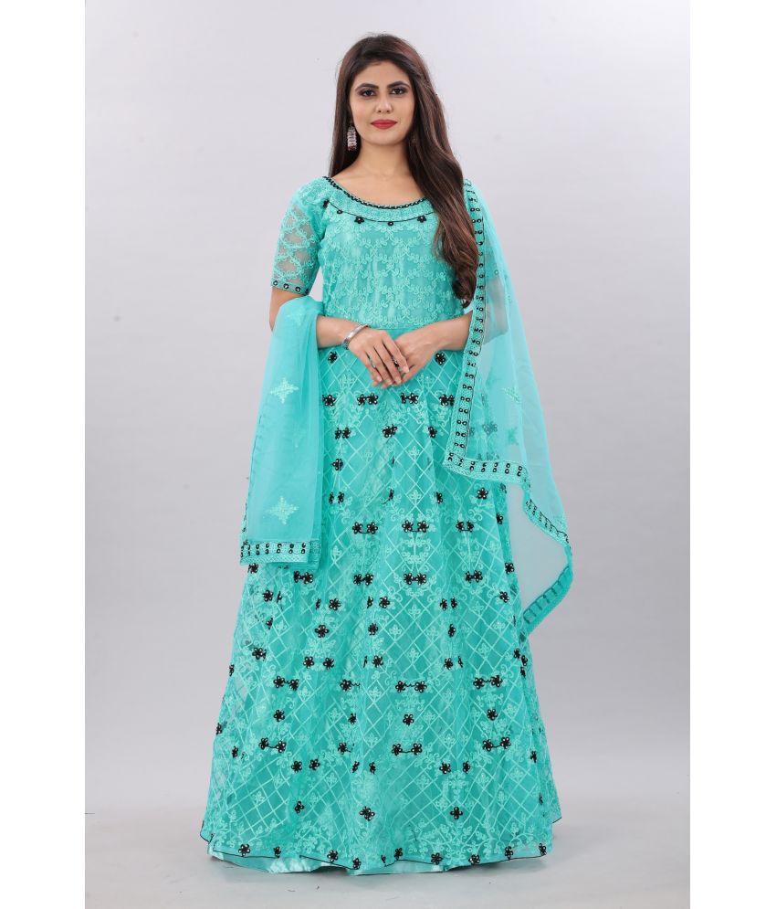     			Apnisha - Turquoise Flared Net Women's Semi Stitched Ethnic Gown ( Pack of 1 )