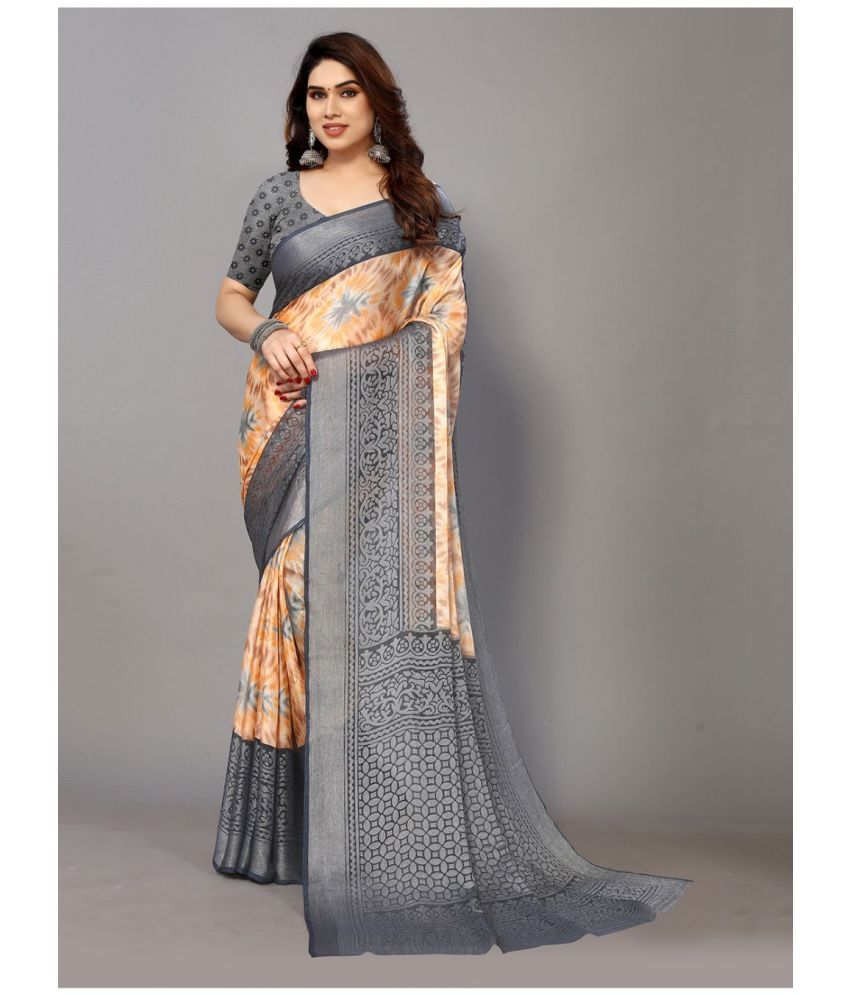     			FABMORA - Grey Brasso Saree With Blouse Piece ( Pack of 1 )