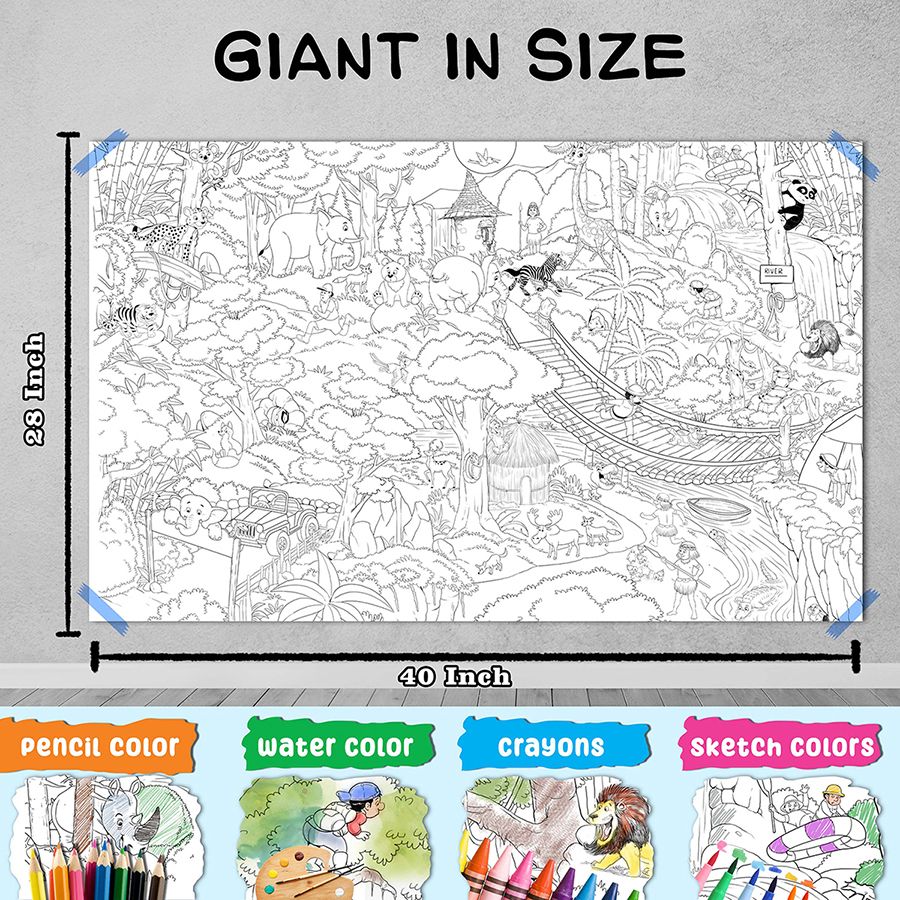     			GIANT JUNGLE SAFARI COLOURING POSTER, GIANT AT THE MALL COLOURING POSTER, GIANT PRINCESS CASTLE COLOURING POSTER and GIANT SPACE COLOURING POSTER | Combo pack of 4 Posters I value gift pack