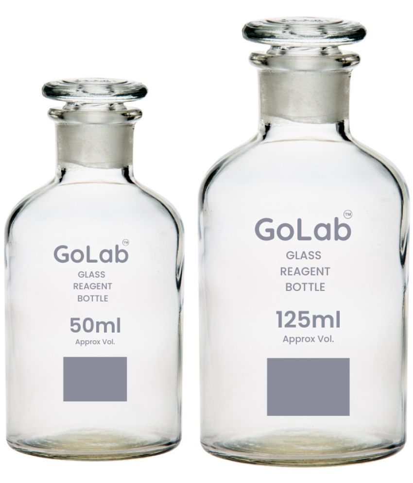     			GoLab Laboratory Premium Calibrated Borosilicate Glass Reagent Bottle with Solid glass  Stooper (50 ML,100 ML) CAPACITY- (pack of2)