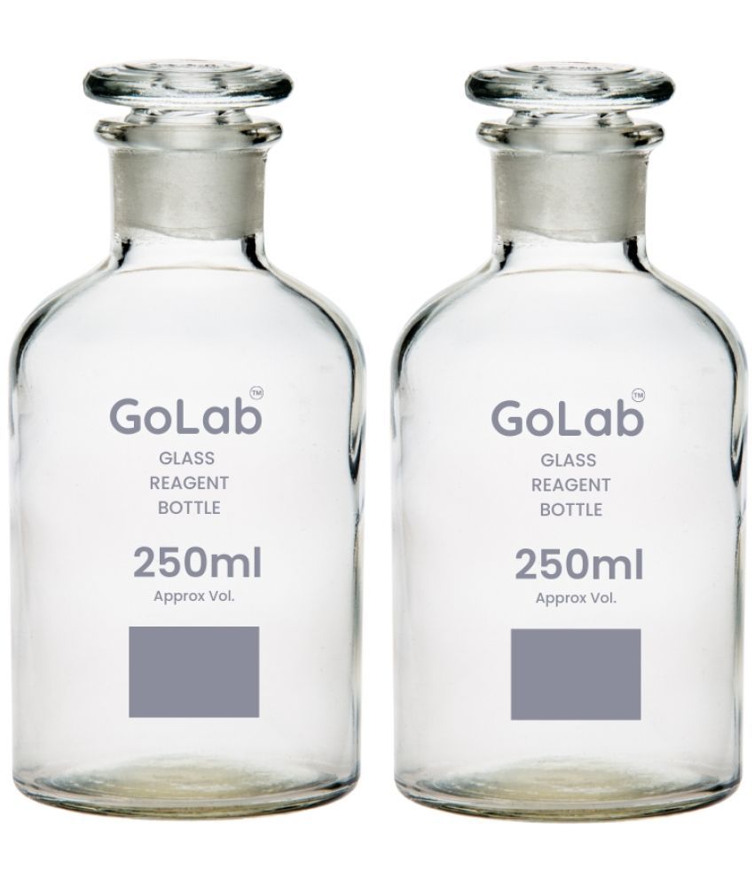     			GoLab Laboratory Premium Calibrated Borosilicate Glass Reagent Bottle with with Blue Screw Cap 50 ML, 100 ml CAPACITY- (pack of2)