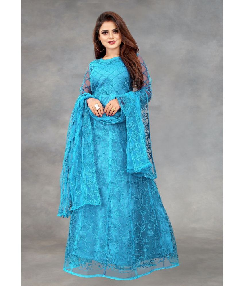     			JULEE - Blue Anarkali Net Women's Semi Stitched Ethnic Gown ( Pack of 1 )