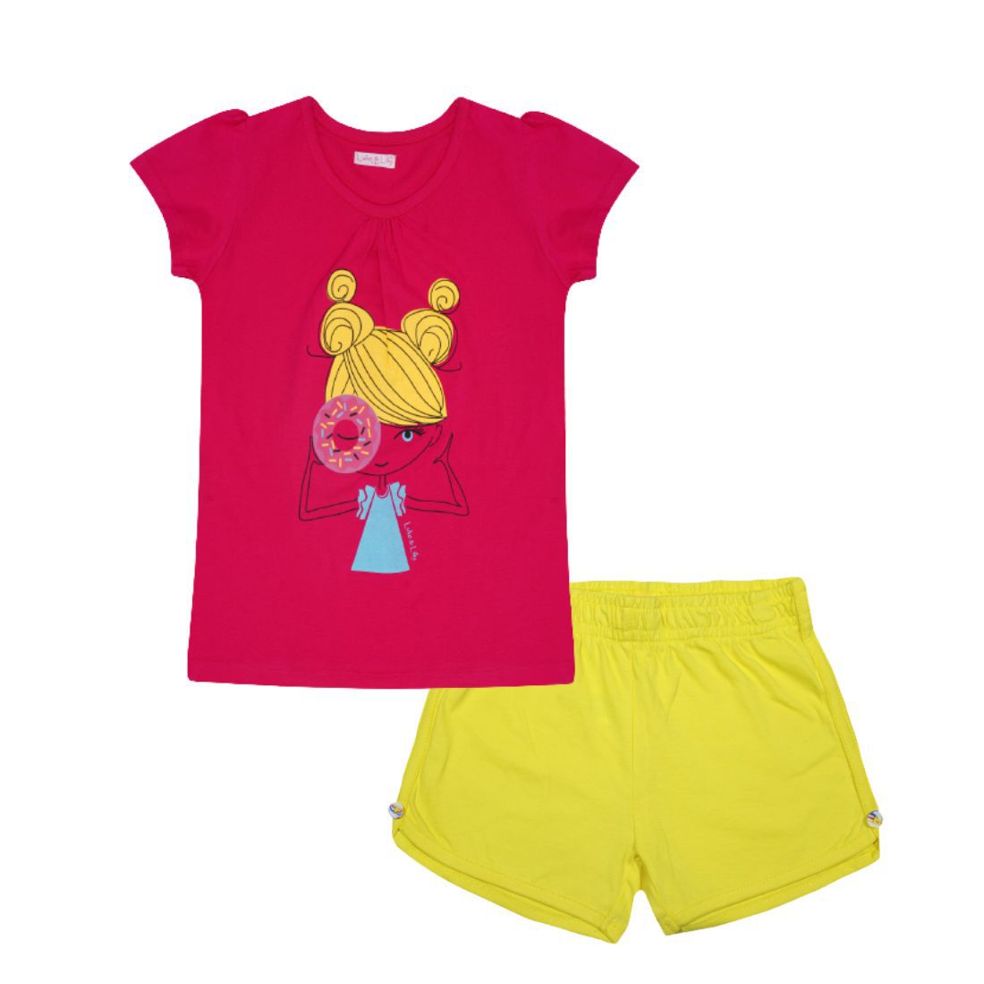     			Luke and Lilly - Bright Pink Cotton Girls Top With Shorts ( Pack of 2 )