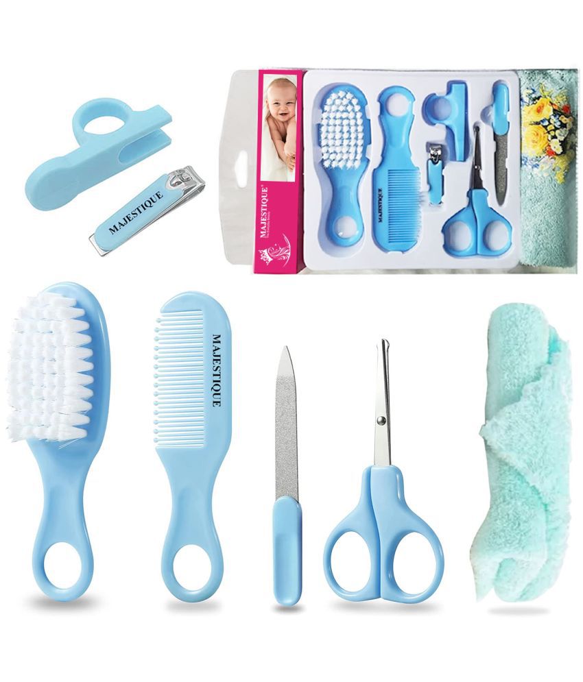     			Majestique Baby Grooming Set Brush, Comb, Clipper, File & Baby Towel 7Pcs Blue