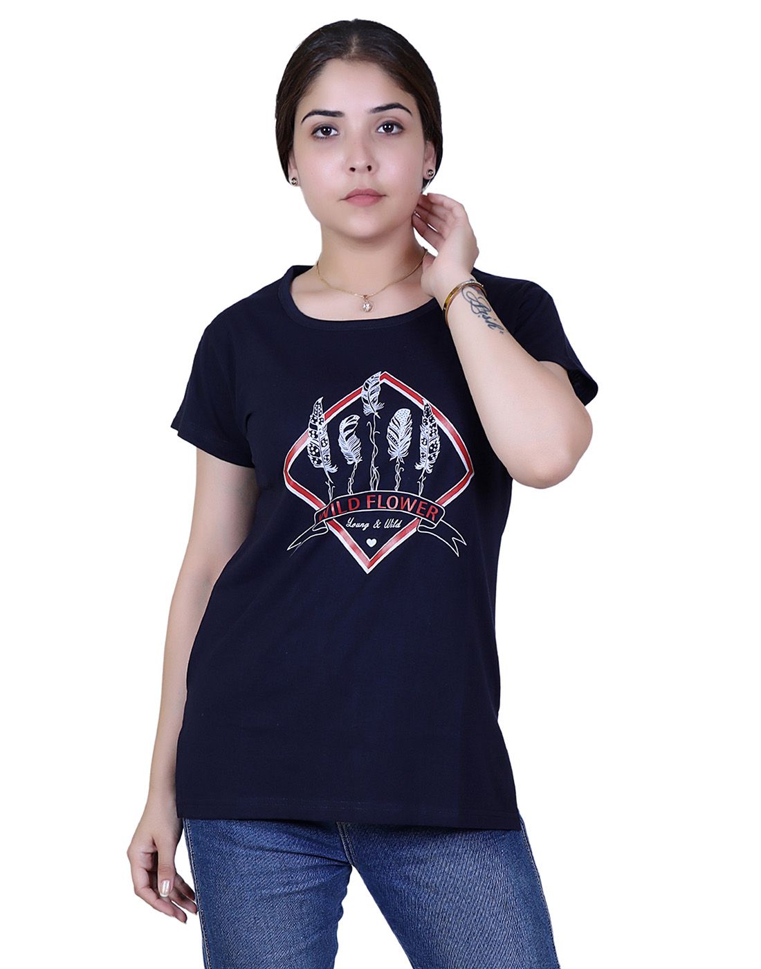     			Ogarti - Navy Cotton Blend Regular Fit Women's T-Shirt ( Pack of 1 )