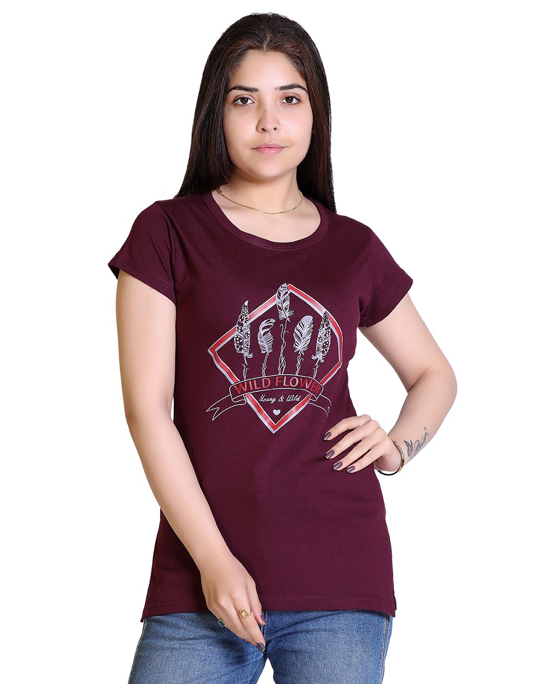     			Ogarti - Wine Cotton Blend Regular Fit Women's T-Shirt ( Pack of 1 )