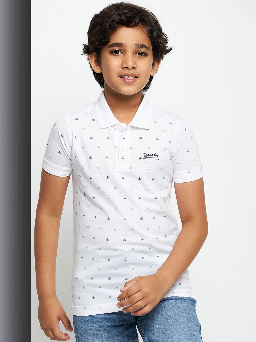     			UNIBERRY - White Cotton Blend Boy's Polo T-Shirt ( Pack of 1 )