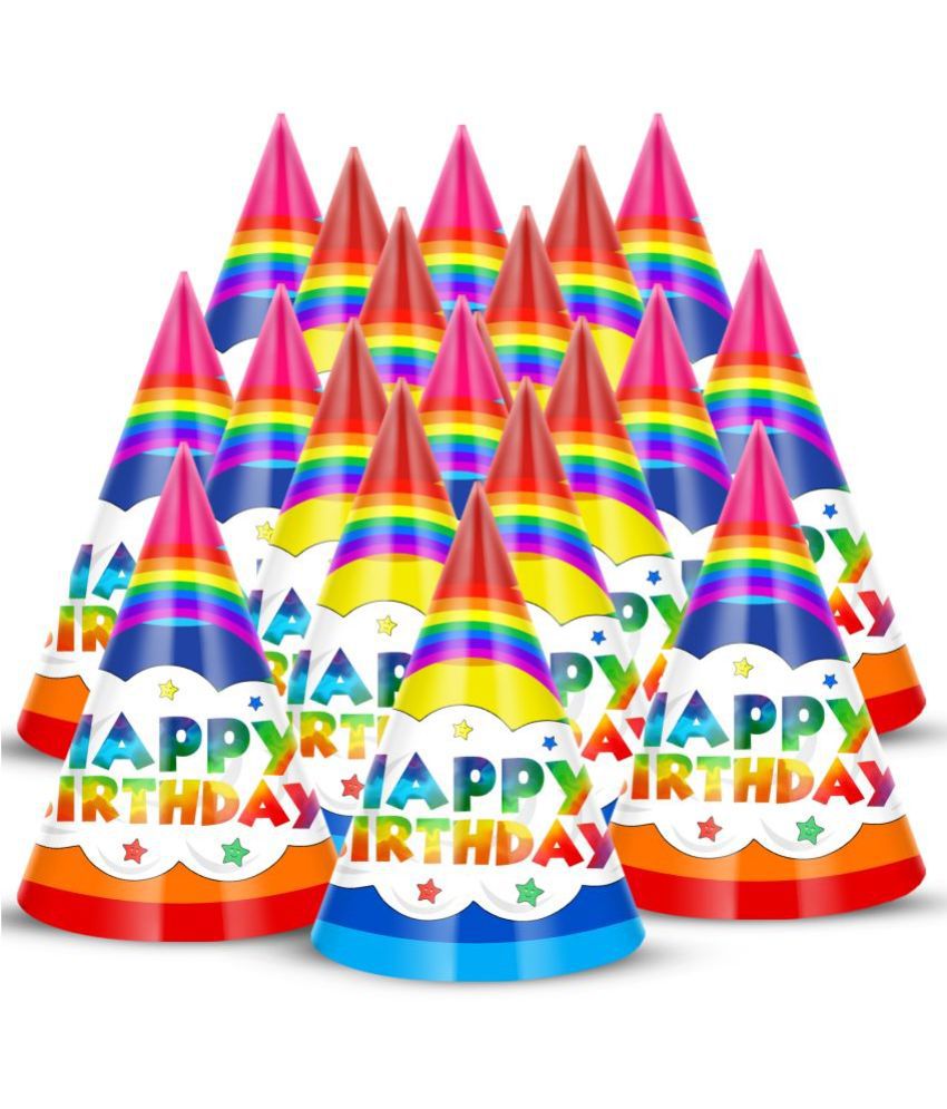     			ZYOZI Rainbow Theme Birthday Party Hats, Happy Birthday Cone Party Hats for Kids Birthday Party - Rainbow theme Birthday Party Supplies and Decorations (PAck of 20)