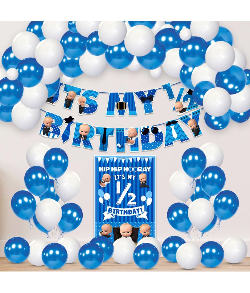     			Zyozi Baby Boss Half Birthday Party Supplies, Boss Baby 1/2 Birthday Party Decorations for Boys with Half Birthday Banner, Balloons and Paper Board(Pack of 42)