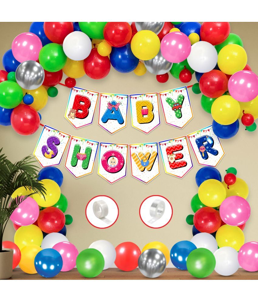     			Zyozi Baby Shower Decorations Props Material Combo 1 Set Baby Shower Banner, 1 pcs Glue Dot, 1 pcs Arch and 50 Pcs Balloons Multi Color(Set of 53)