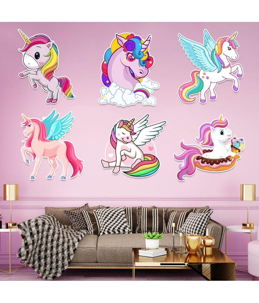    			Zyozi Unicorn Theme Birthday Cardstock Cutout with Glue Dot for Kids Theme for Baby Shower Happy Birthday Decorations Supplies (Pack of 7)